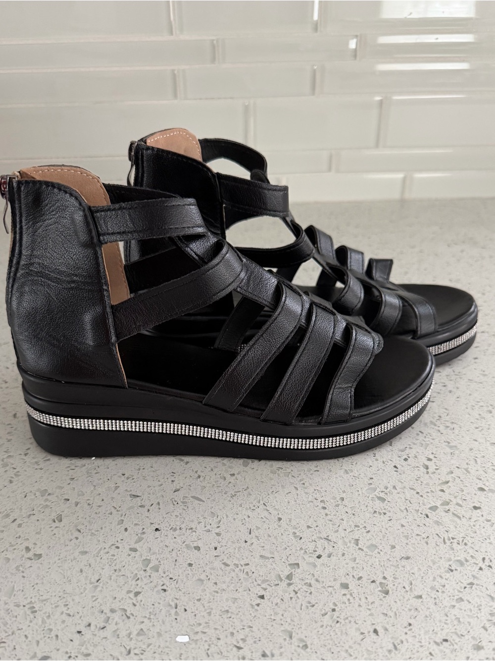 Bellmere Hannah gladiator style Sandals- Black with Rhinestone Trim - Picture 9 of 15